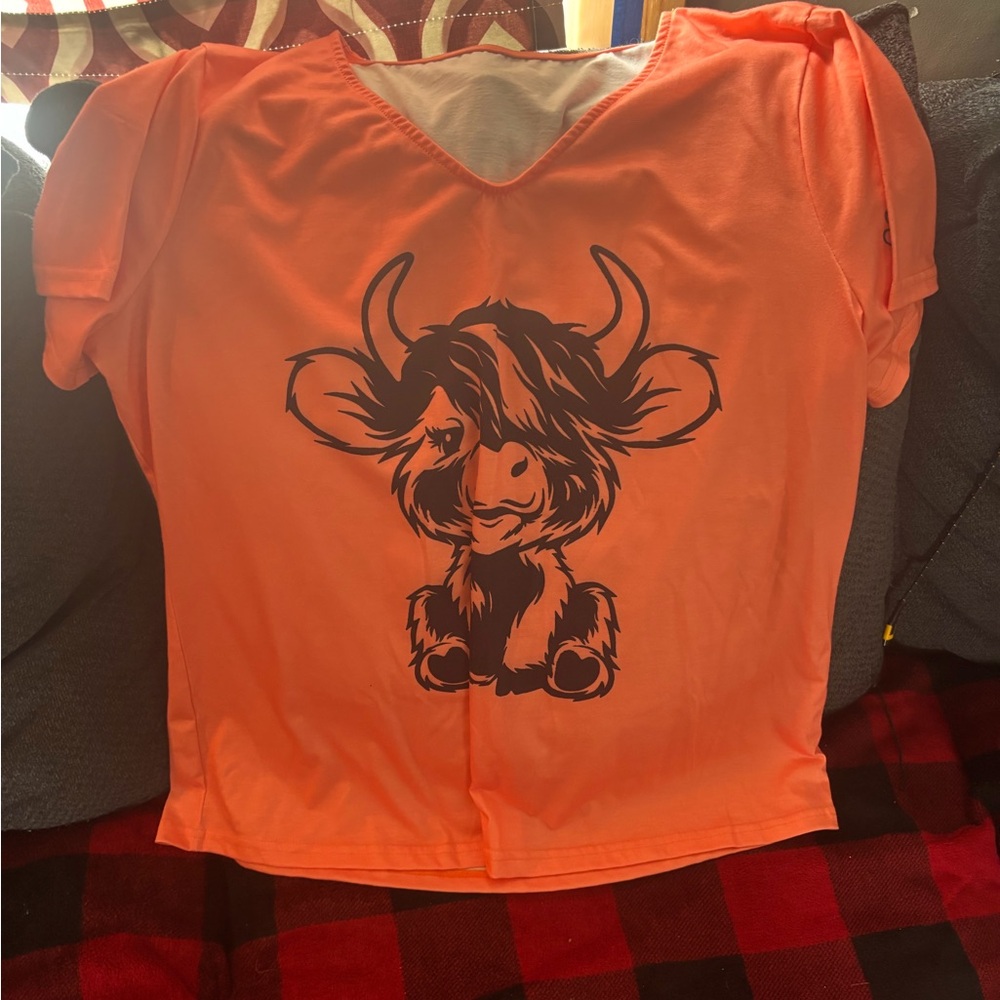 Orange T-Shirt with Cute Cow Print